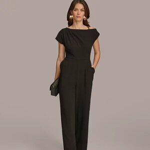 Donn Karan Women's Hardware-Trim Asymmetric-Neck Jumpsuit Black